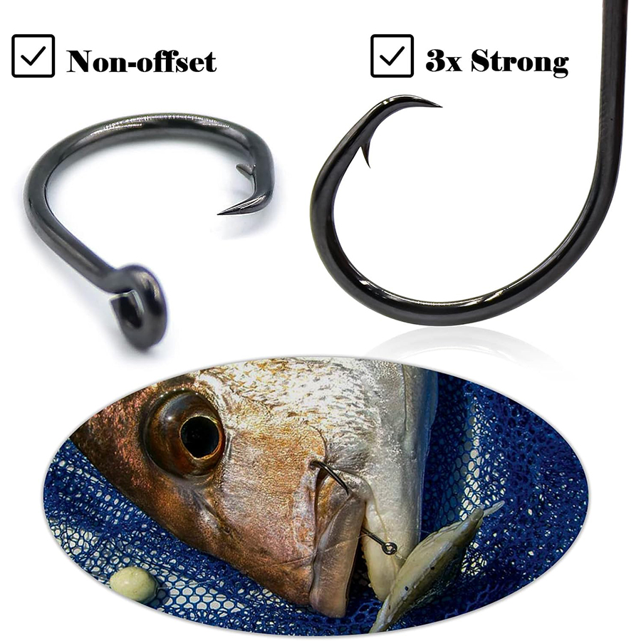 サークルフック 3倍強化 海水対応 インライン釣り針 ブラッ - Fishing Hook Assortment のレビューと価格